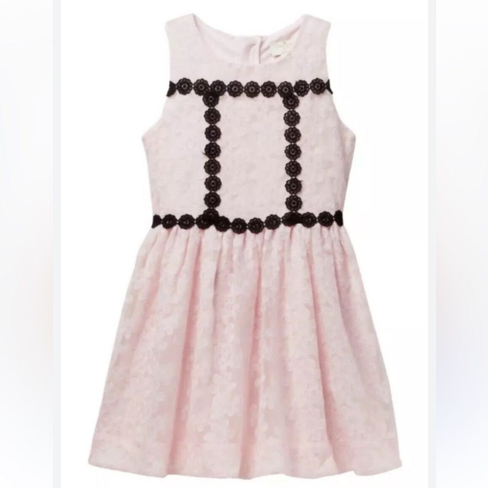 Kate Spade floral embroidered mesh dress Pink Lace Dress with Black Trim size 7